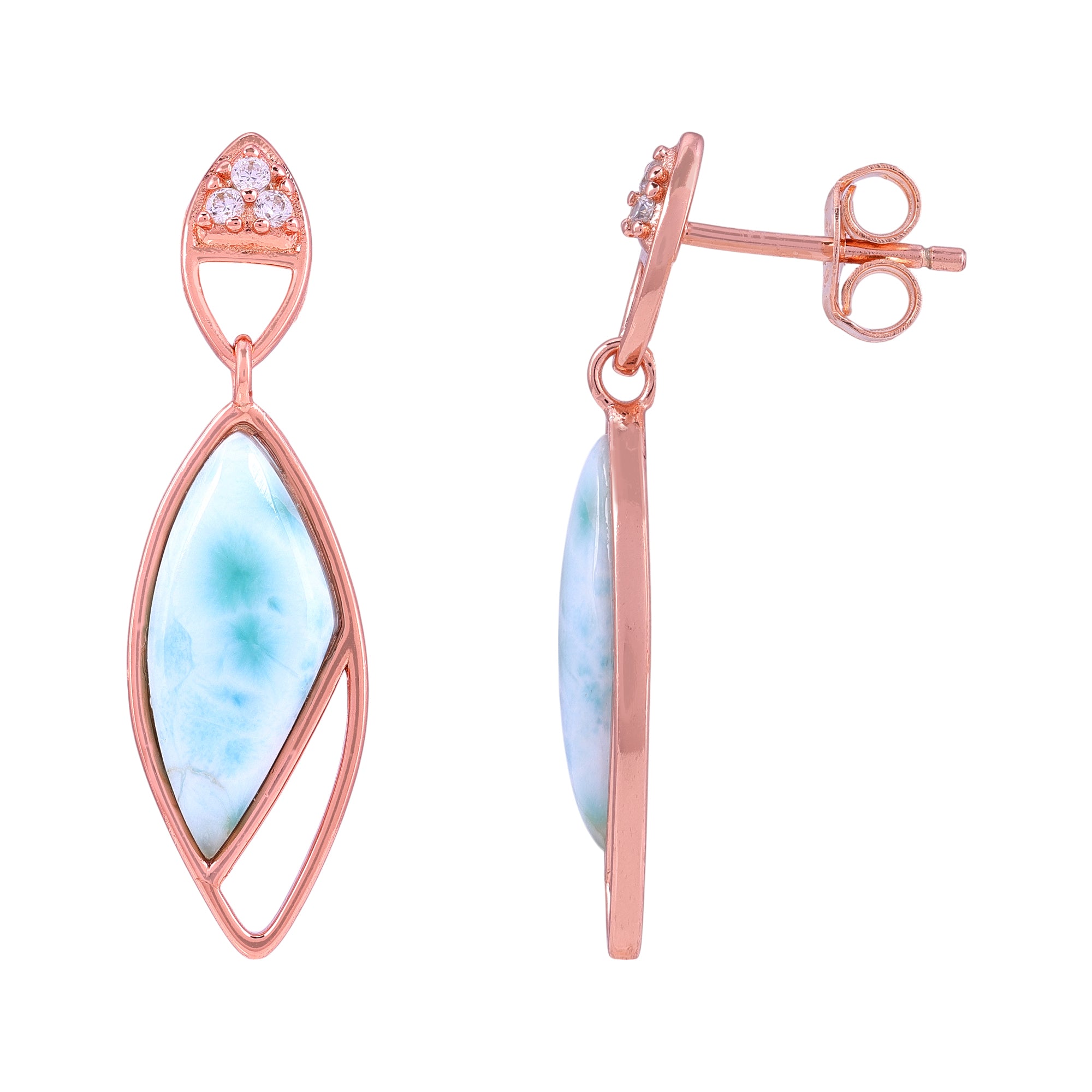 925 Sterling Silver Rose Oval Bow Larimar Drop Earrings for Women