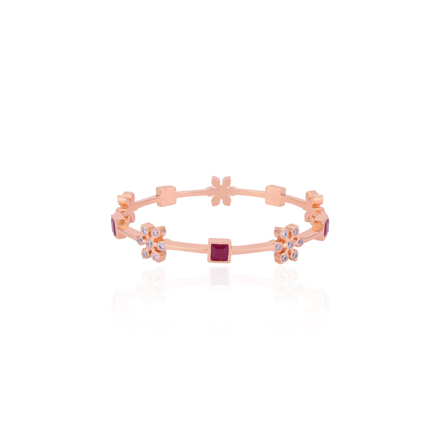 925 Sterling Silver Rosegold Ruby Petal Accent Bangle For Women