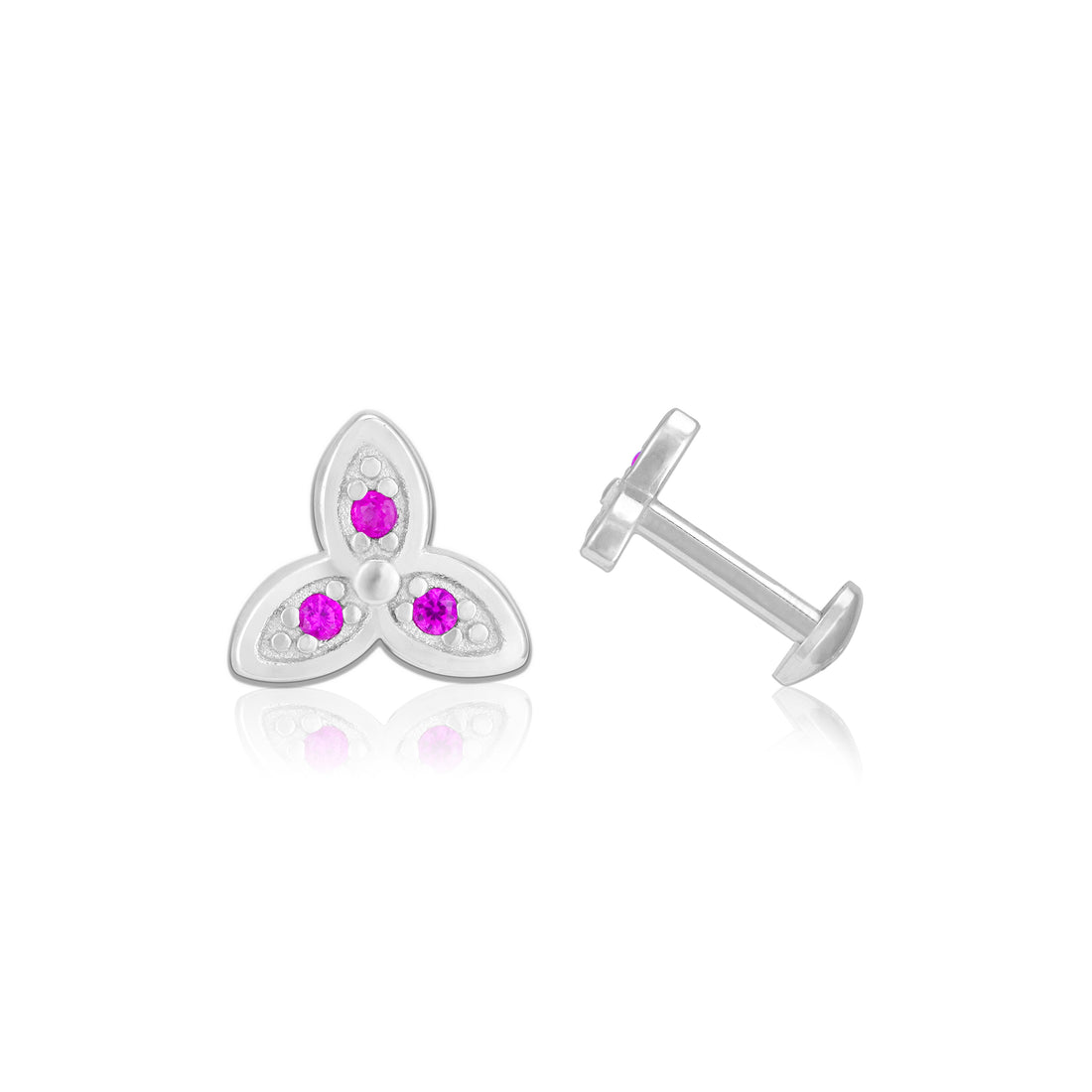 925 Sterling Silver Rosy Bloom Triple Petal Rhodium Plated Stud For Women