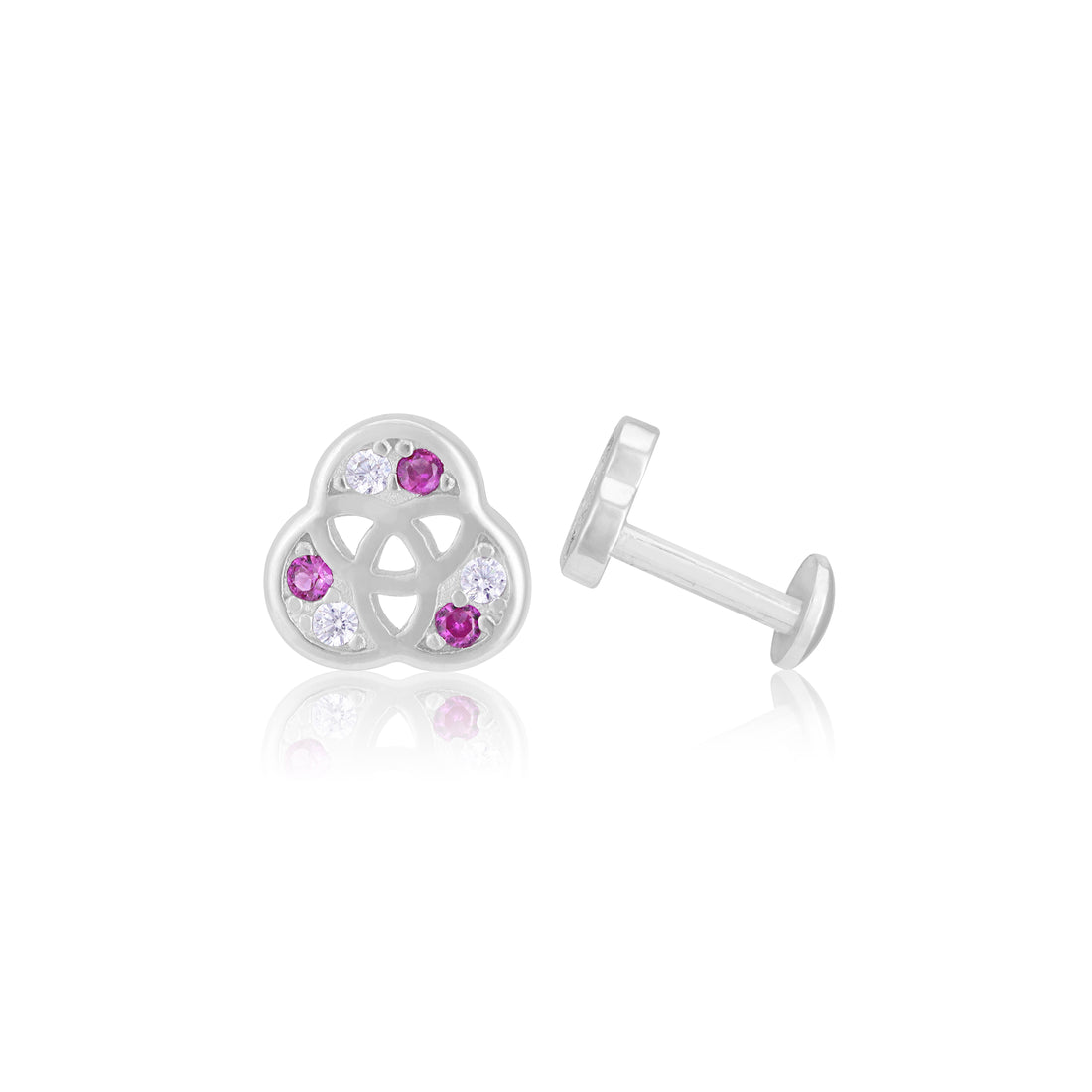 925 Sterling Silver Rosy Trinity Rhodium Plated Earrings For Women