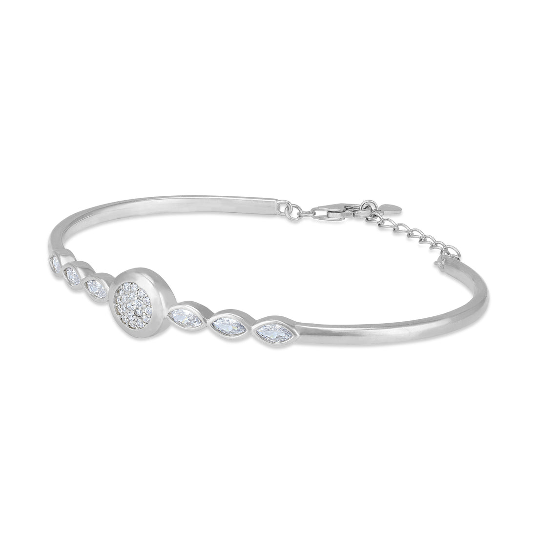 925 Sterling Silver Round Center Marquise Stone Accents Bracelet for Women