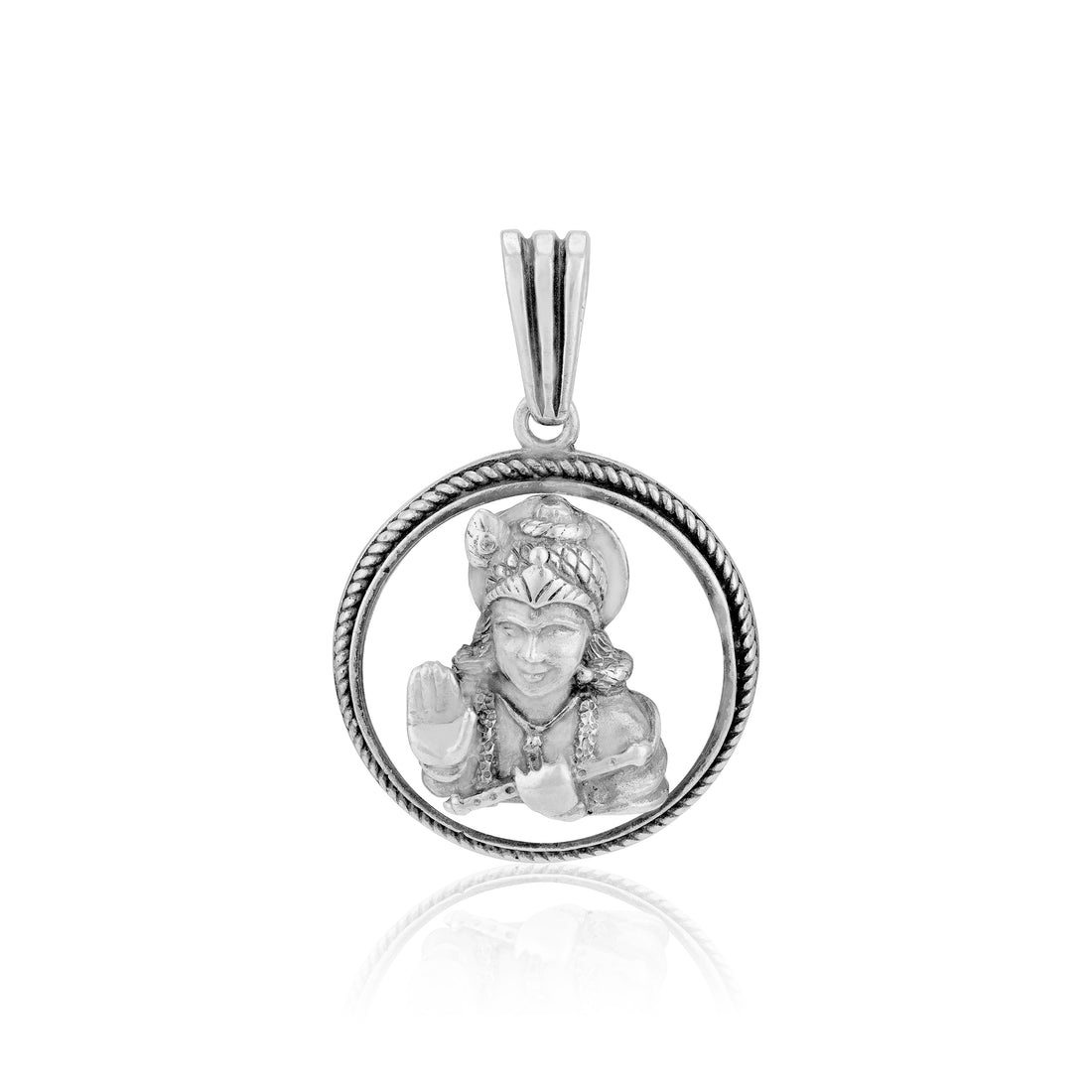 925 Sterling Silver Round Lord Krishna Intricate Rope Border Frame Pendant for Women