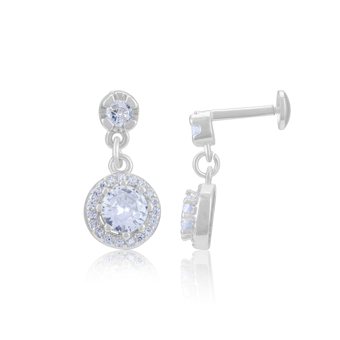 92.5 Sterling Silver Round Pave And Halo Drop Earrings For Women