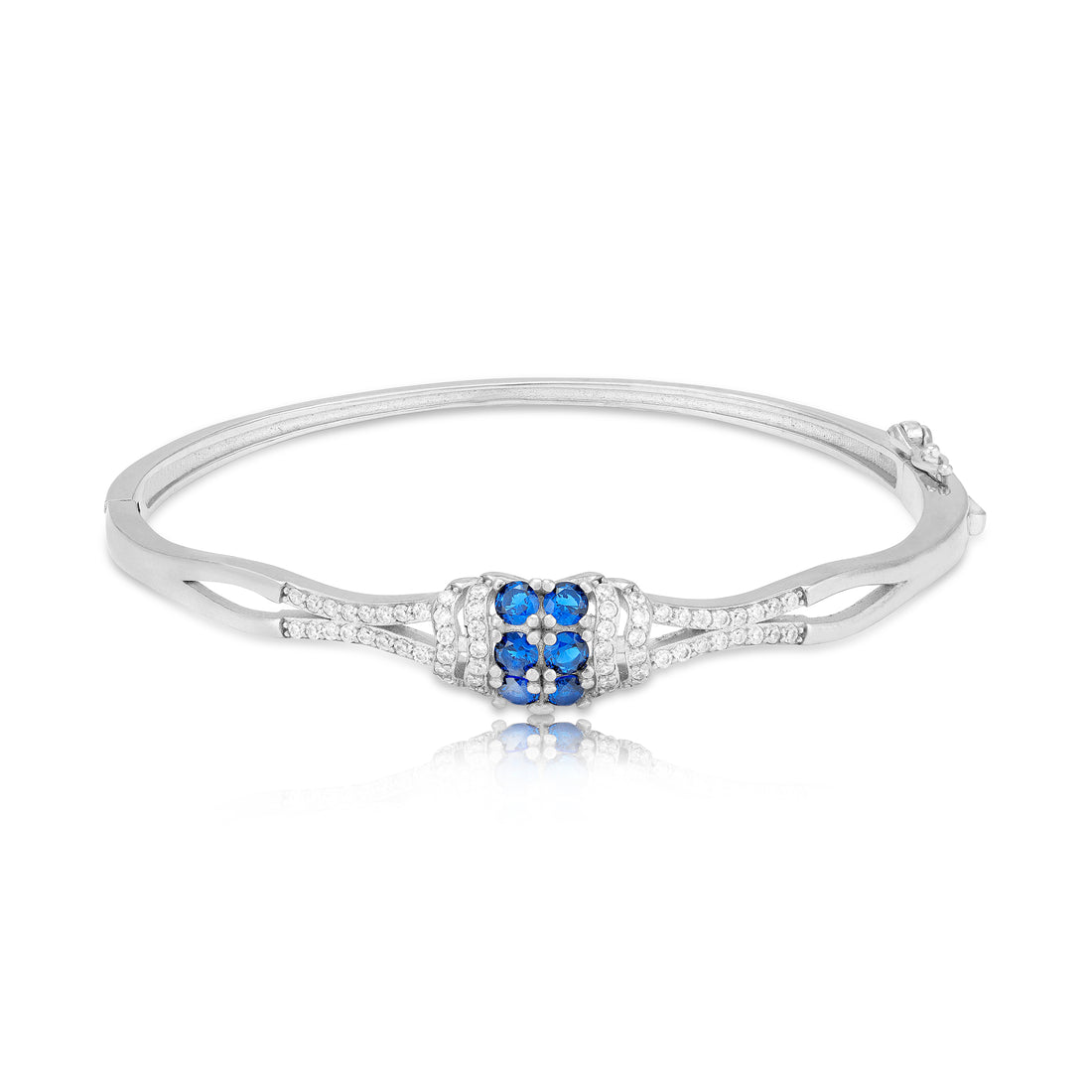 925 Sterling Silver Royal Blue Cluster Criss-Cross Encrusted Bracelet for Women