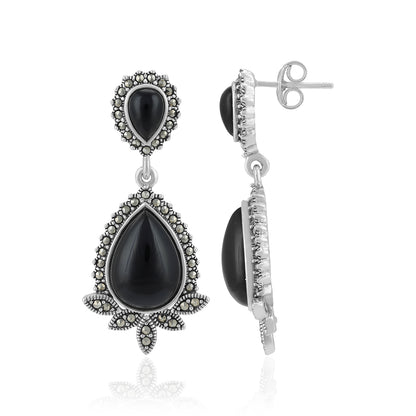 Sterling Silver Royal Noir Teardrop Oxidised Earrings For Women