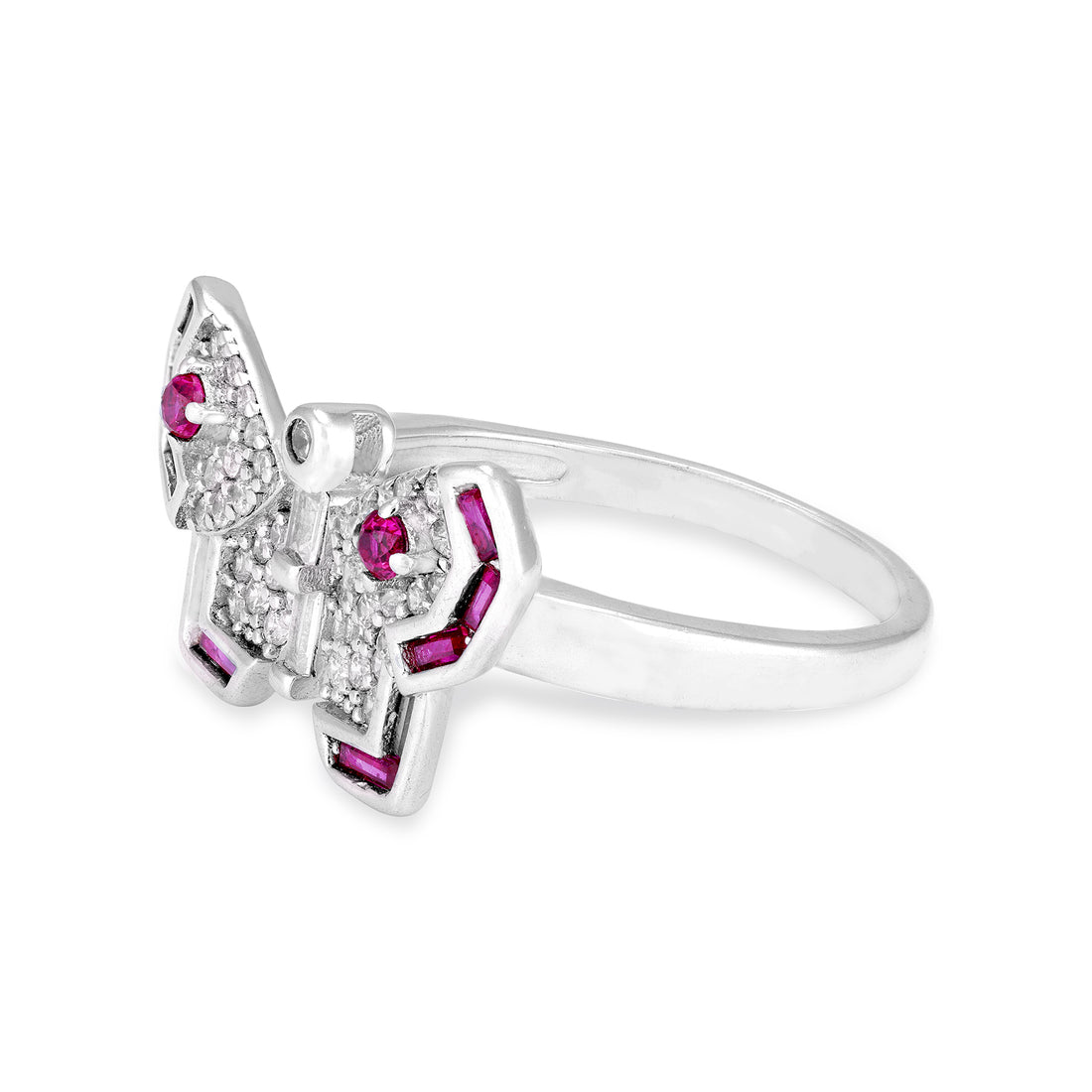 925 Sterling Silver Ruby Butterfly Cocktail Geometric Wings Baguette Ring for Women