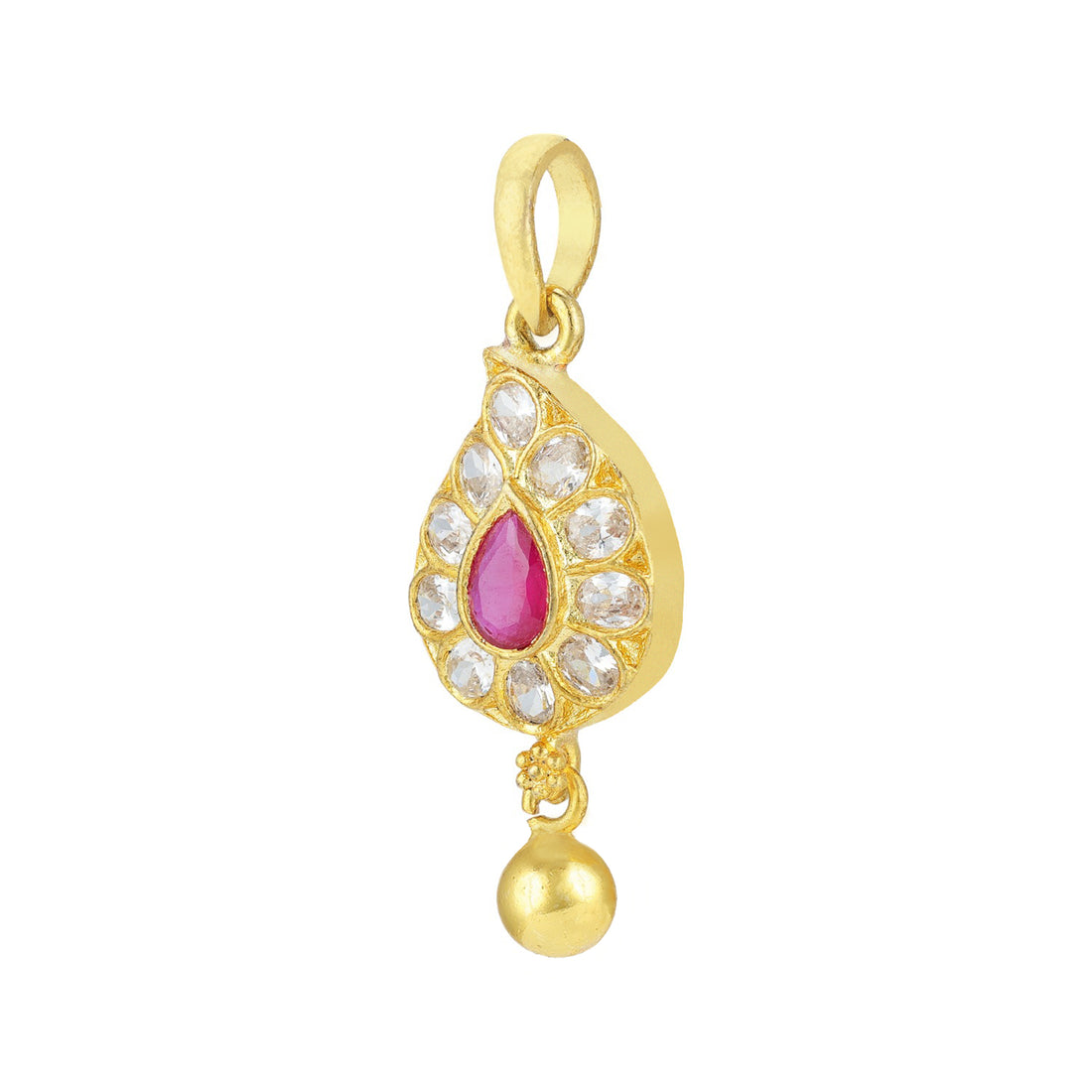 925 Sterling Silver Ruby Drop Gold-Plated Single Ghungroo Charm Pendant for Women