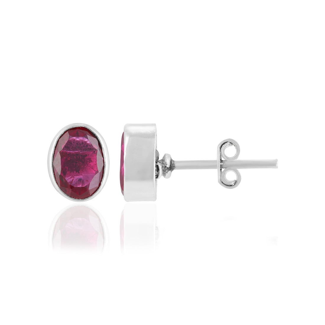 925 Sterling Silver Ruby Oval Cut Rhodium Plated Stud for Women