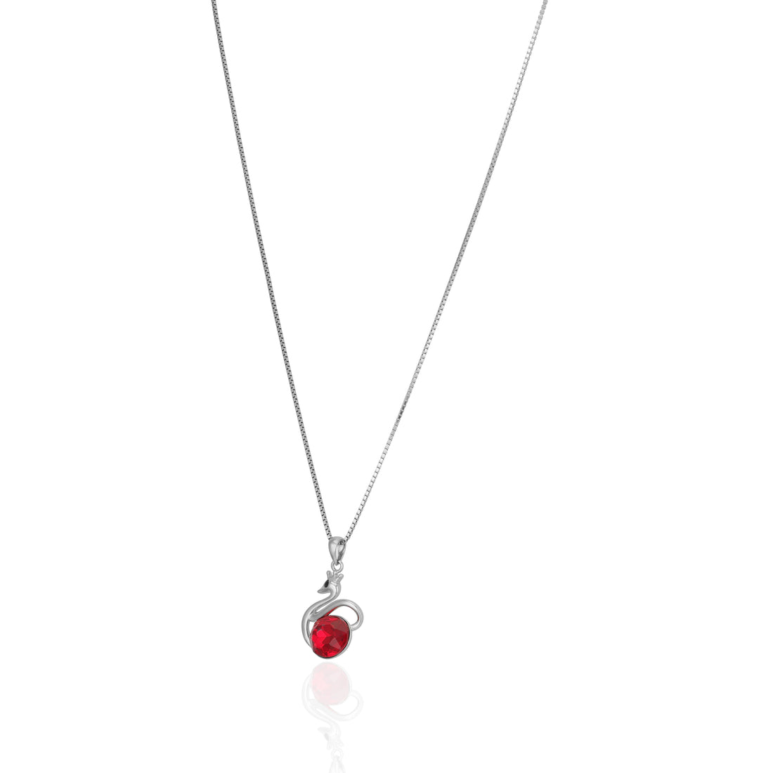 925 Sterling Silver Sculpted Swan Ruby Center Oval Chain Pendant for Women