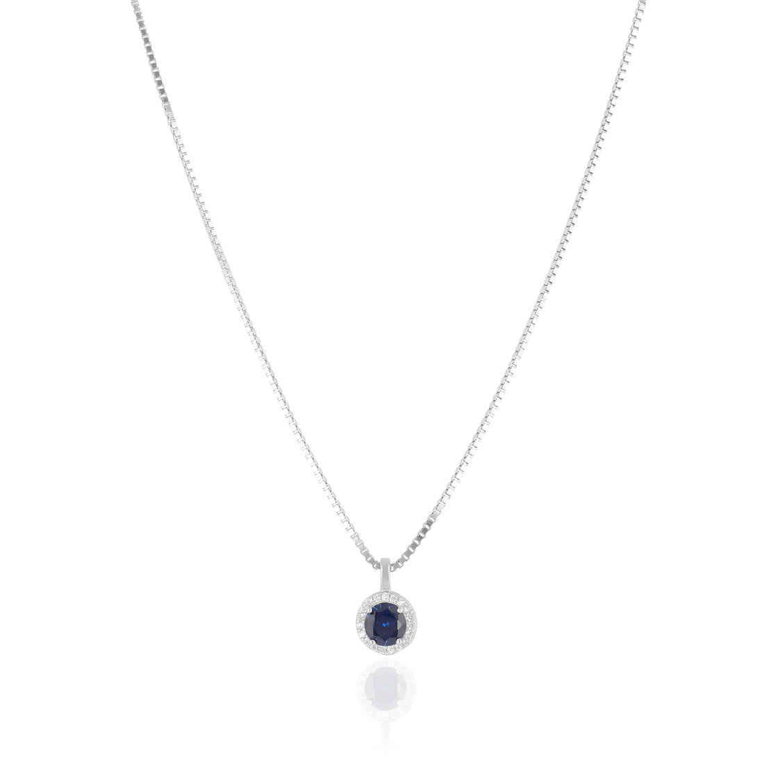 925 Sterling Silver September Month Circle Blue Sapphire Birthstone Chain Pendant For Women