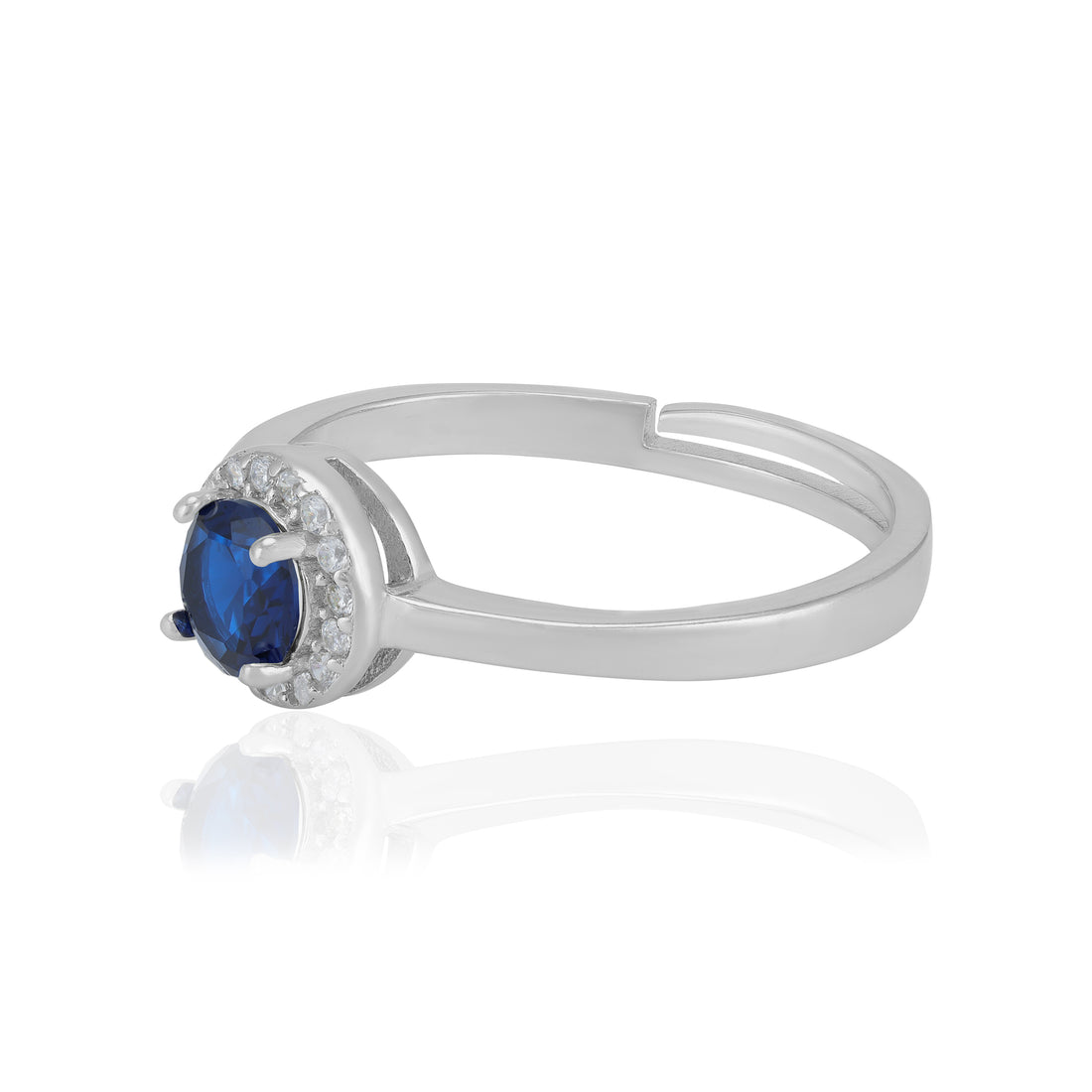 Sterling Silver September Month Circle Blue Sapphire Birthstone Ring For Women
