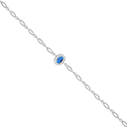 925 Sterling Silver September Month Oval Blue Sapphire Birthstone Bracelet For Women