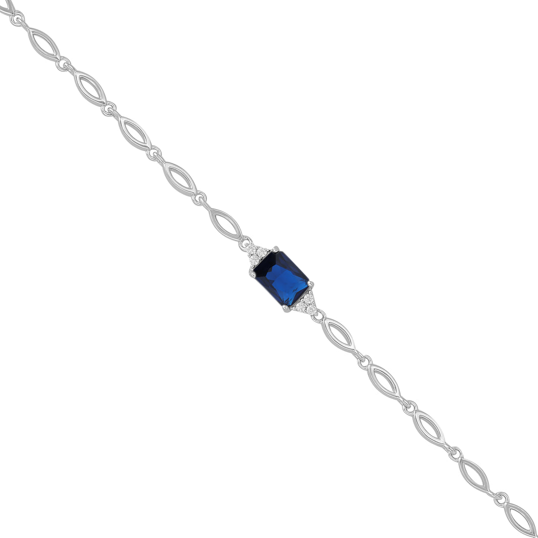 925 Sterling Silver September Month Square Blue Sapphire Birthstone Bracelet For Women
