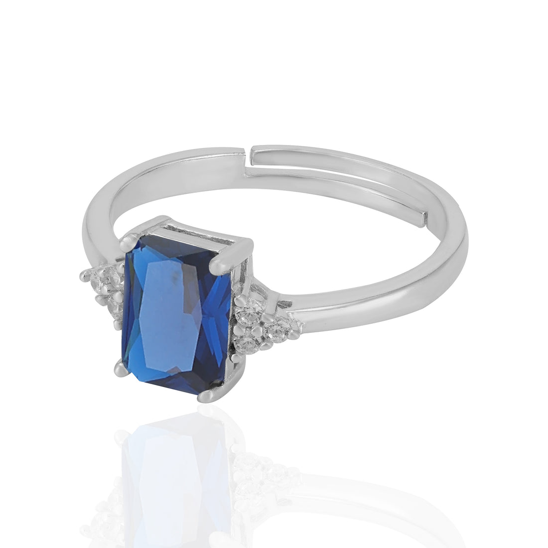 Sterling Silver September Month Square Blue Sapphire Birthstone Ring For Women