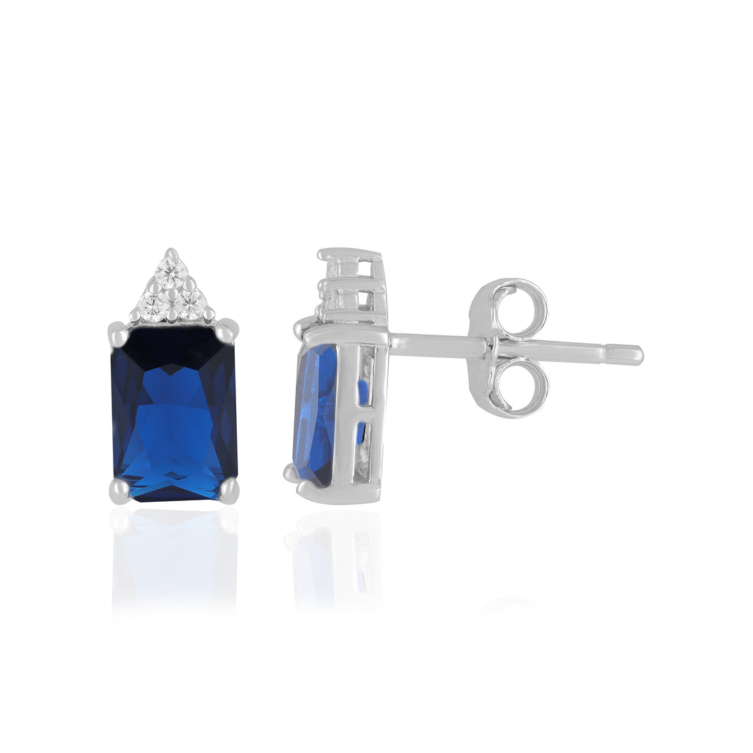 925 Sterling Silver September Month Square Blue Sapphire Birthstone Stud For Women