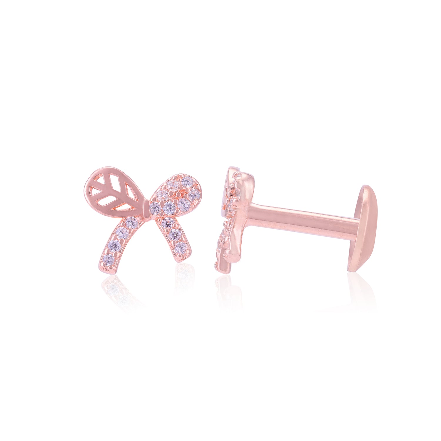 925 Sterling Silver Single Side Stoned Bow Earrings For Women