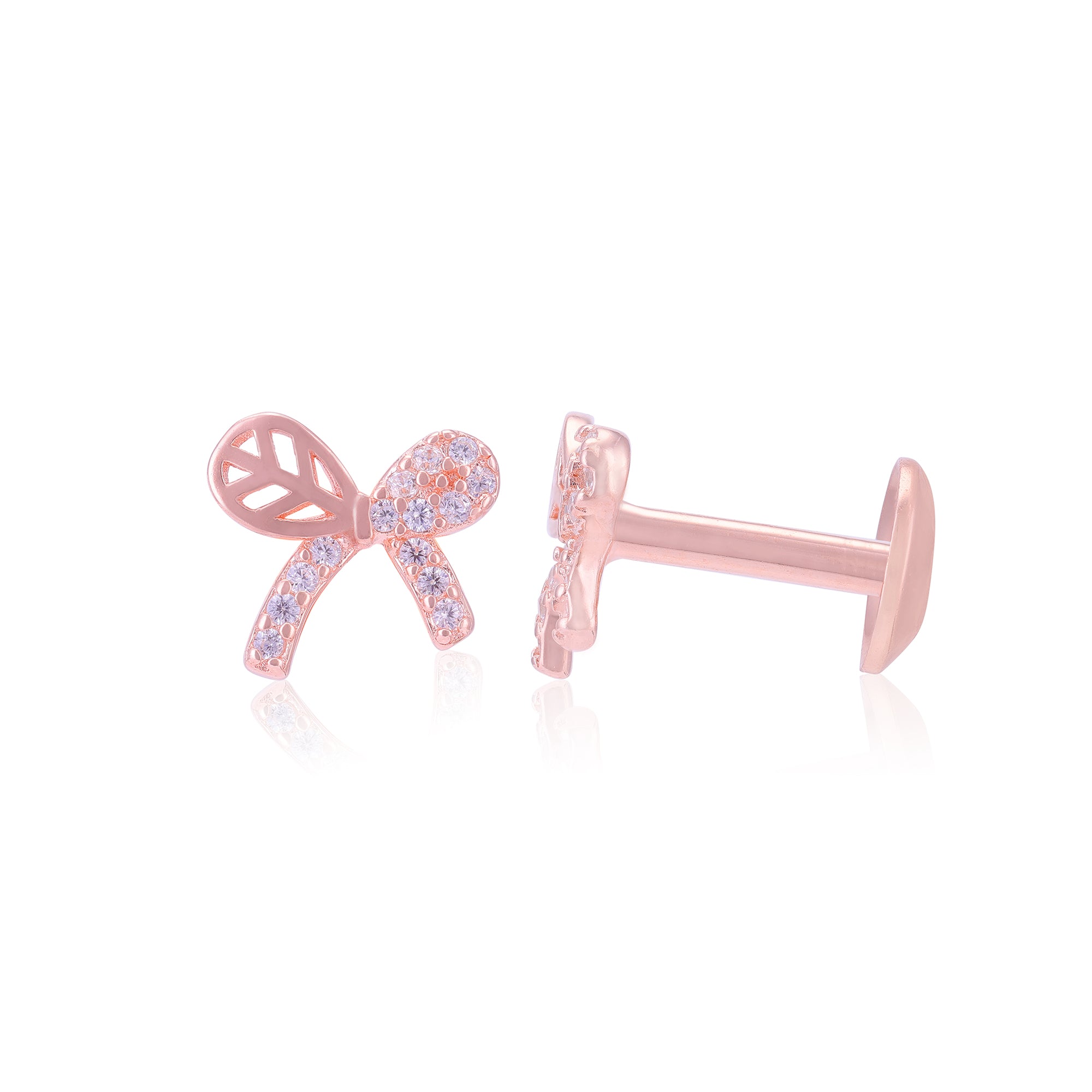 925 Sterling Silver Single Side Stoned Bow Earrings For Women