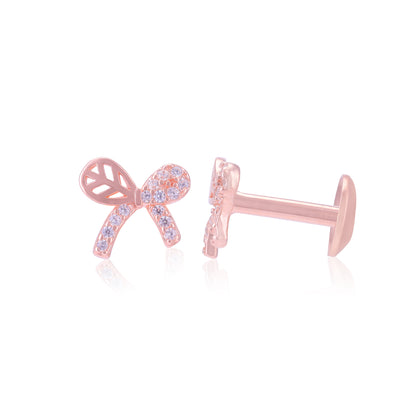 925 Sterling Silver Single Side Stoned Bow Earrings For Women