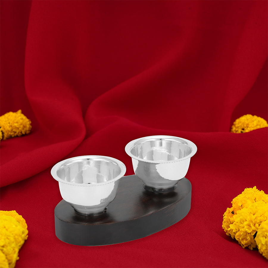 925 Sterling Silver Sleek Bowl Set Rosewood Base For Rituals