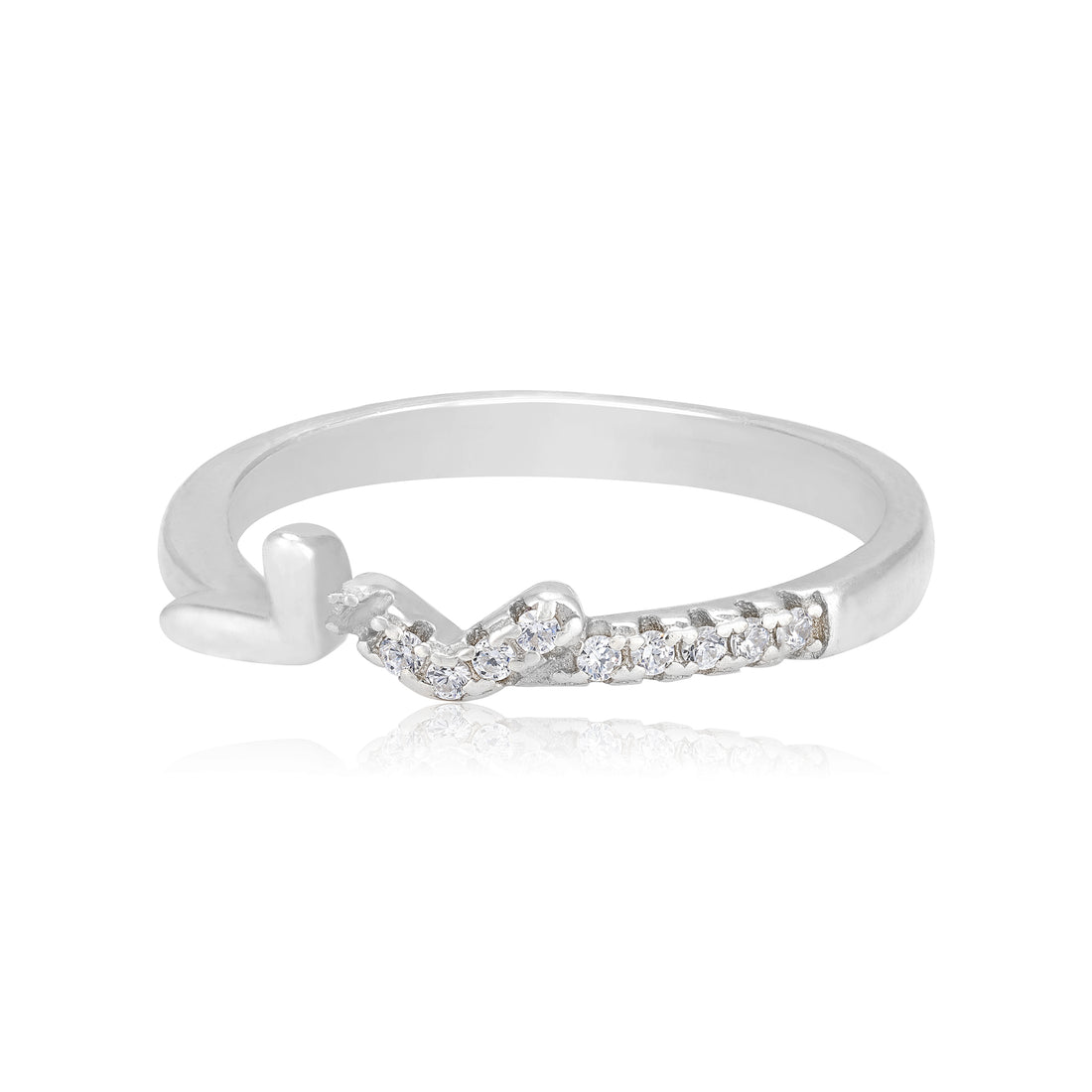 925 Sterling Silver Sleek Stone Double Hearts Rhodium Plated Ring For Women