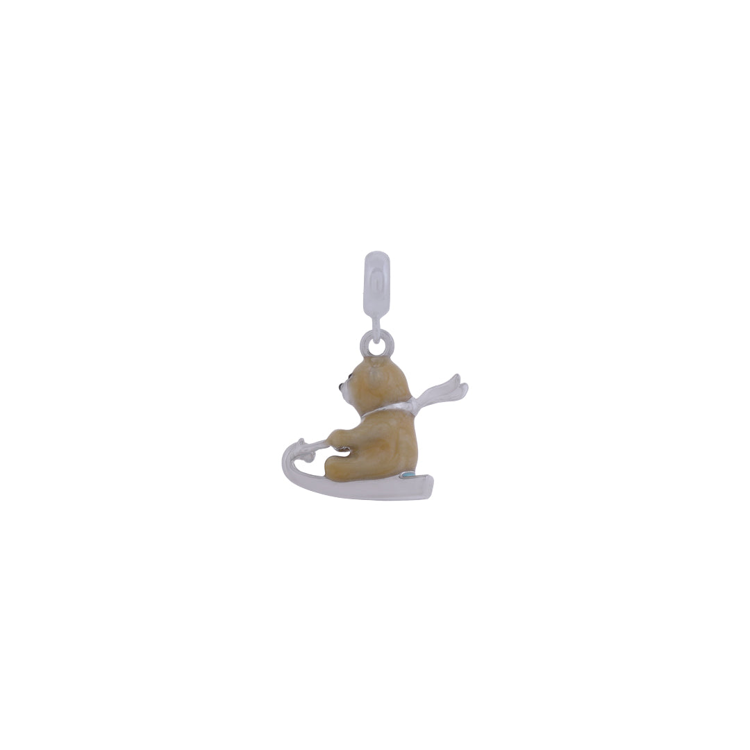 925 Sterling Silver Snow Slider Bear Rhodium Plated Pendant For Kids