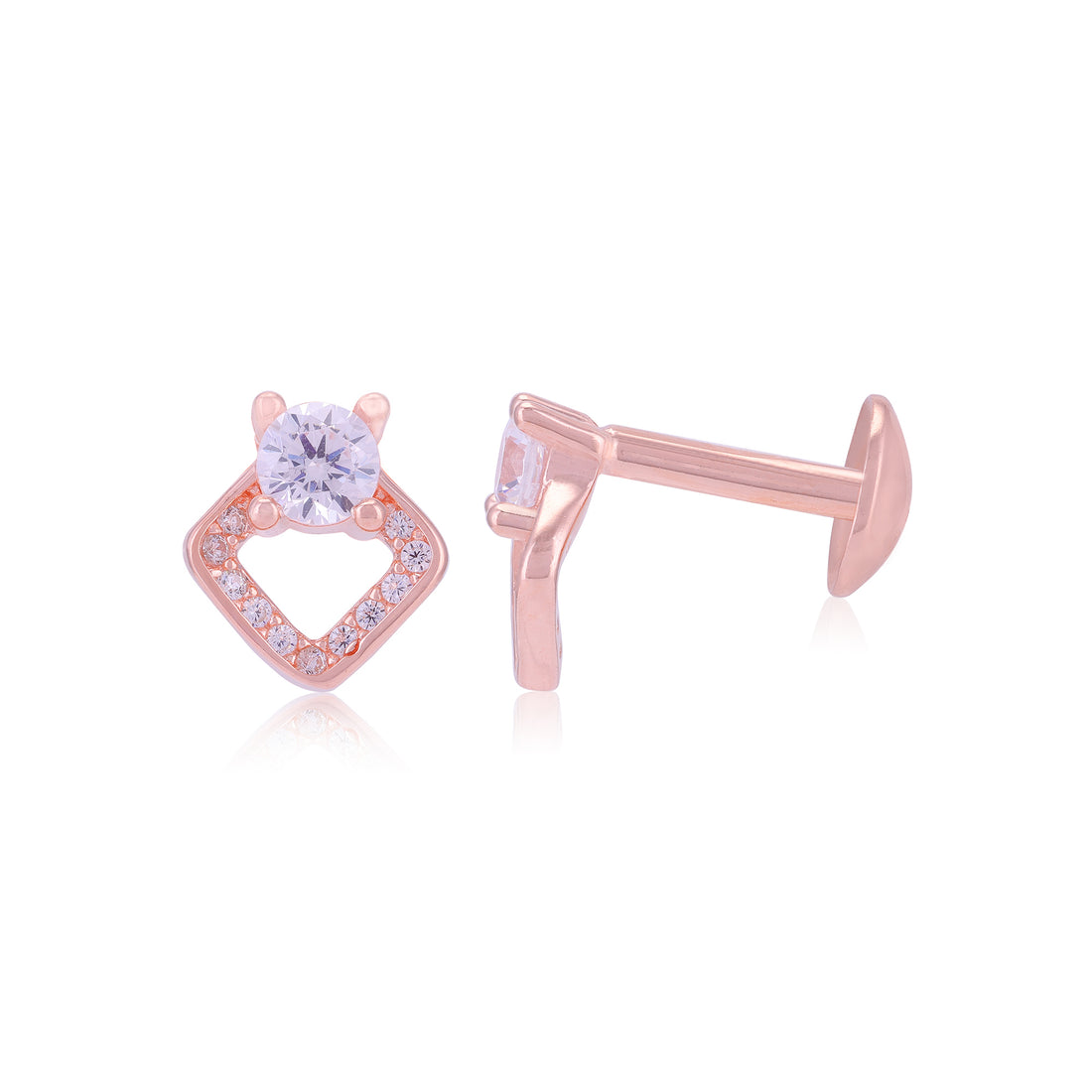 925 Sterling Silver Solitary Centered Side Accent Diamond Shaped Earrings For Women