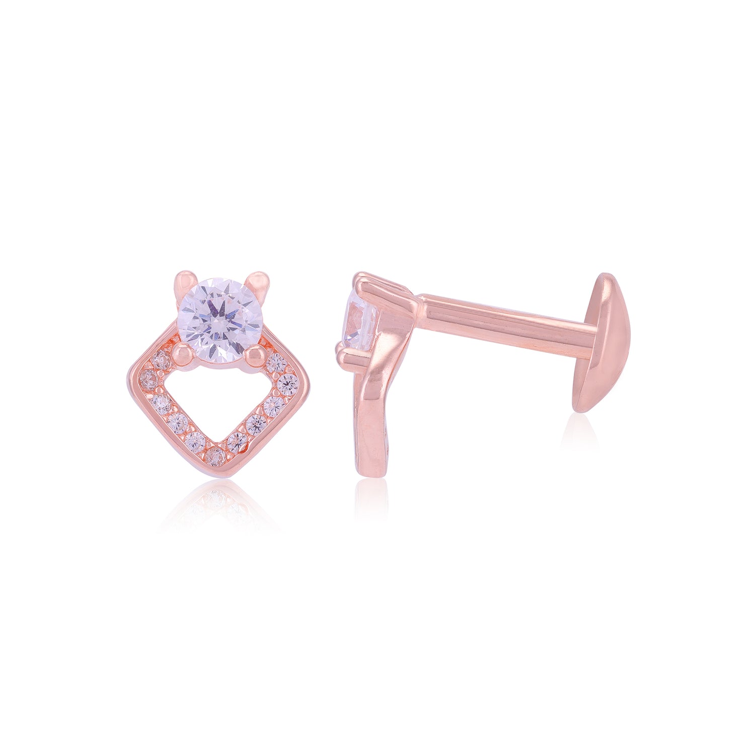 925 Sterling Silver Solitary Centered Side Accent Diamond Shaped Earrings For Women