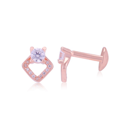 925 Sterling Silver Solitary Centered Side Accent Diamond Shaped Earrings For Women