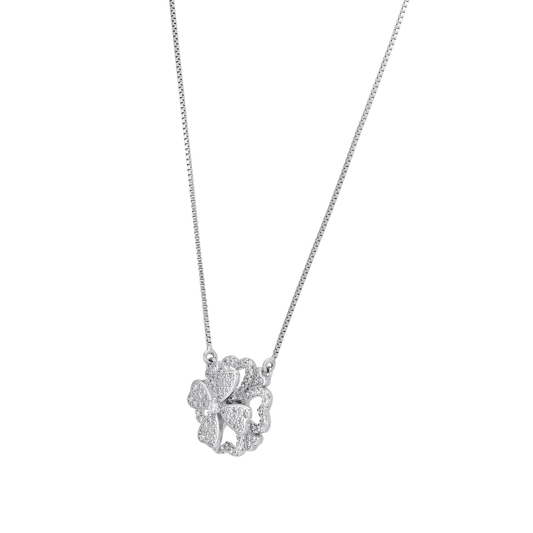 925 Sterling Silver Sparkling Four Heart Petal Floral Chain Pendant for Women