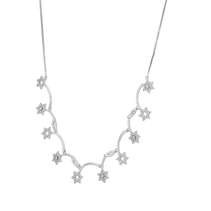 925 Sterling Silver Star Bloom Curve Necklace for Women