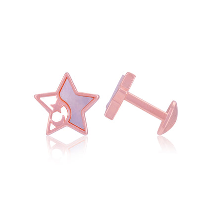 925 Sterling Silver Star &amp; Crescent Celestial Frame Rose Gold Plated Stud for Women