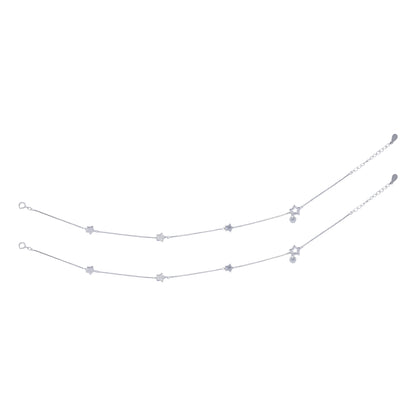925 Sterling Silver Starlink Satellites Heart Dangle Anklet For Women