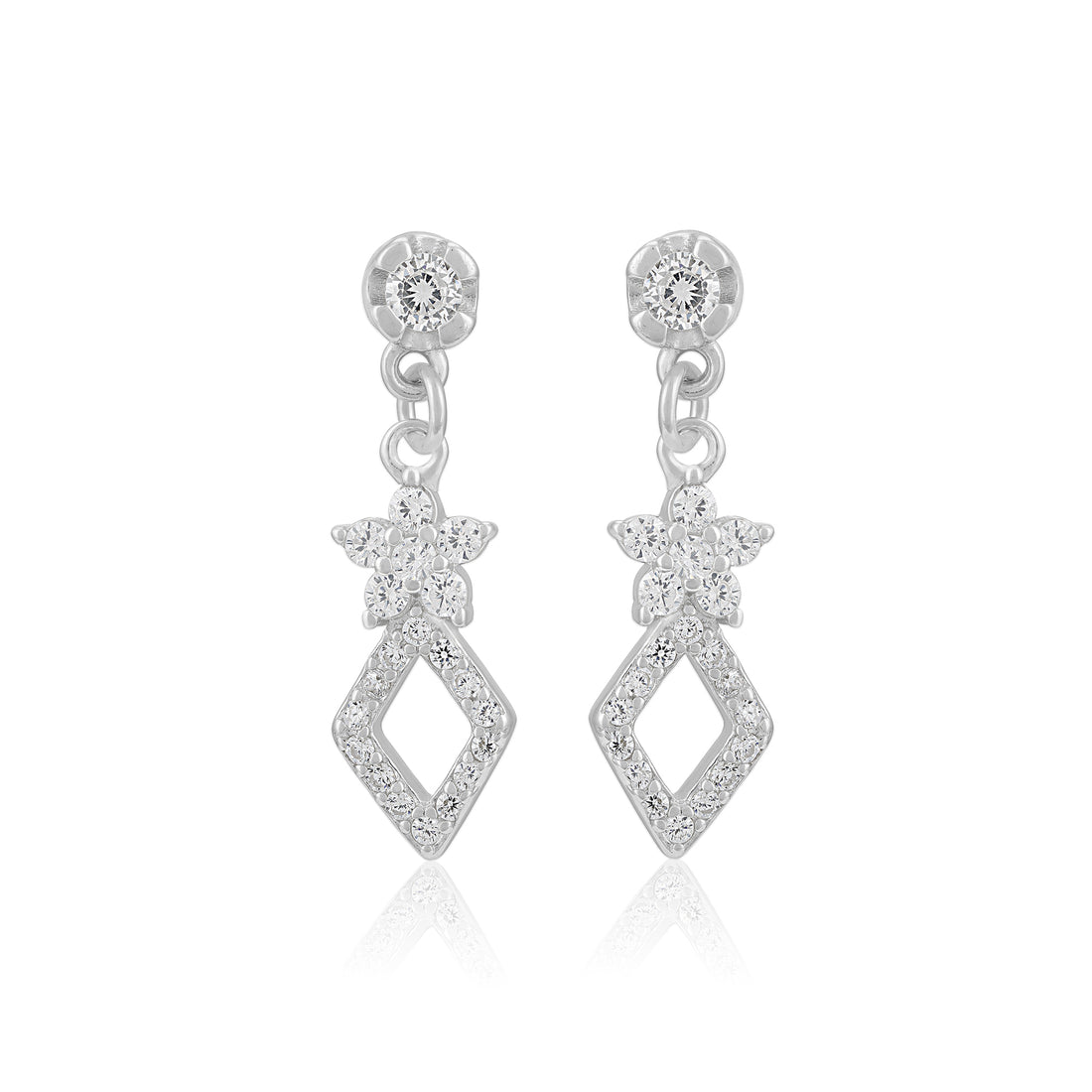 925 Sterling Silver Starlit Frame Diamond Cut Drop Rhodium Plated Earrings for Women