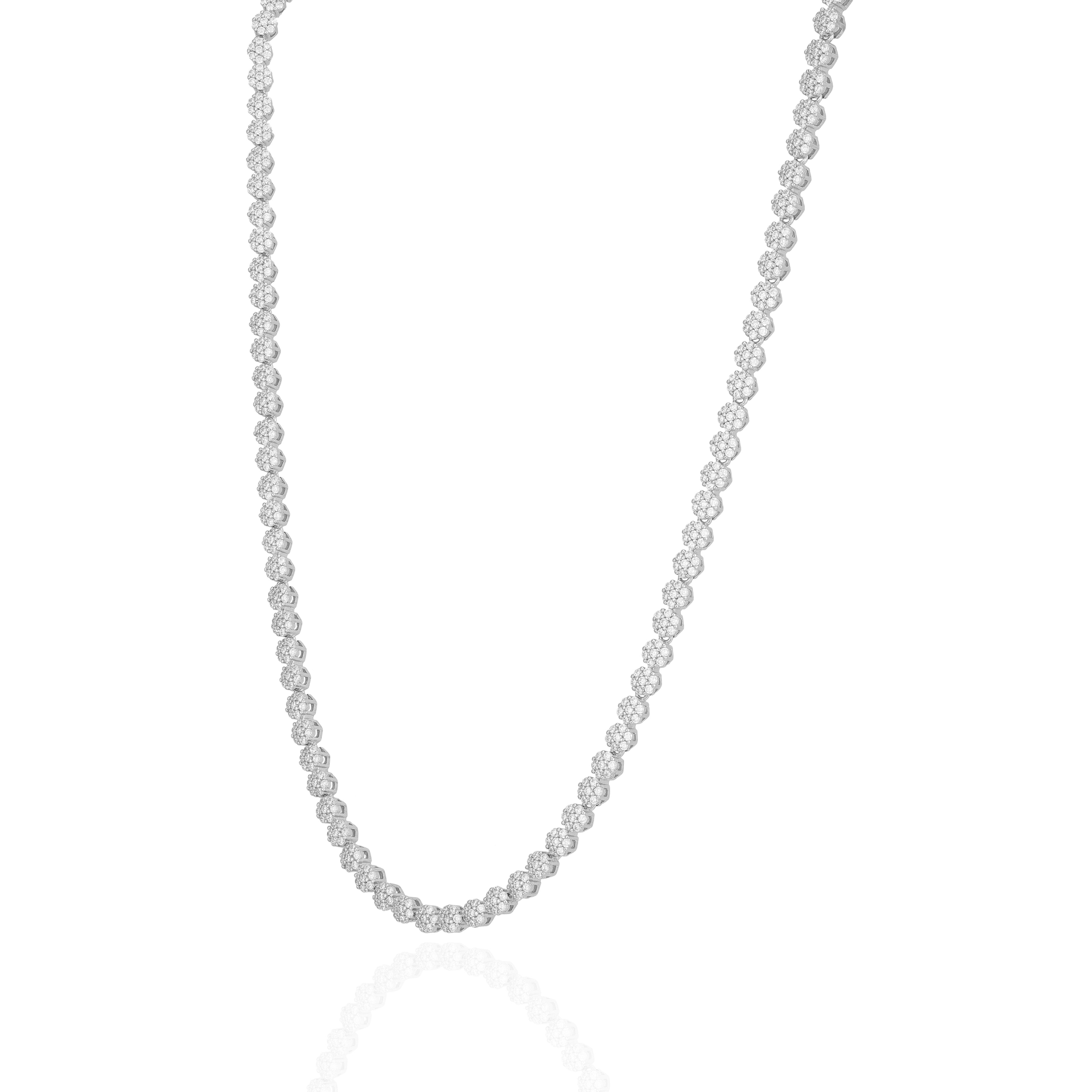 925 Sterling Silver Starry Blossom Rhodium Plated Link Necklace for Women