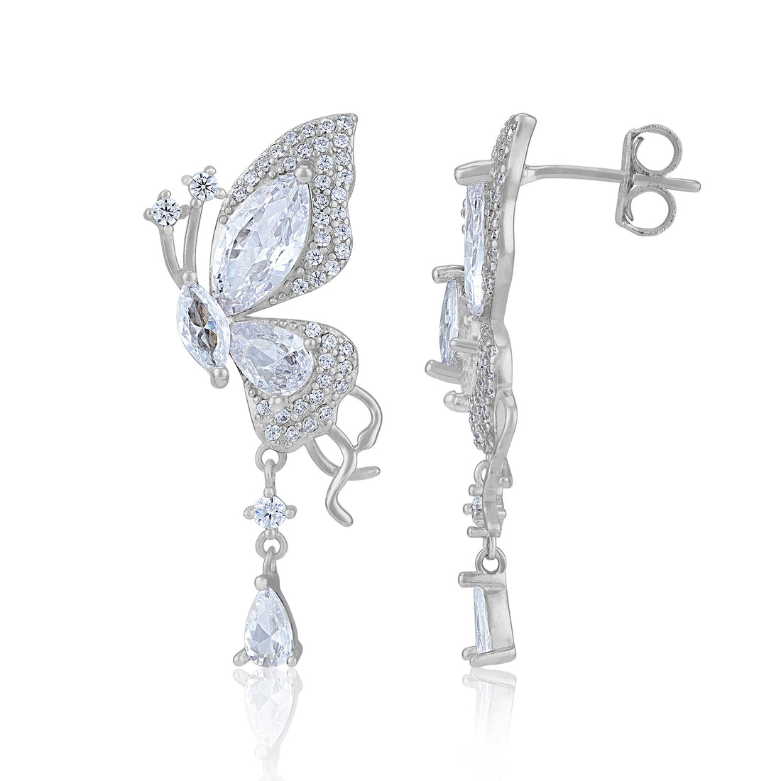 925 Sterling Silver Statement Butterfly Cascading Crystal Drop Earrings for Women