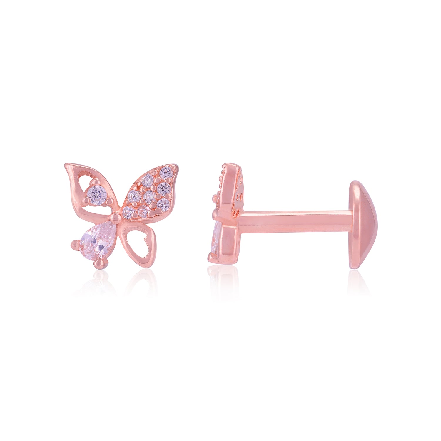 925 Sterling Silver Stone-Encrusted Butterfly Earrings For Women