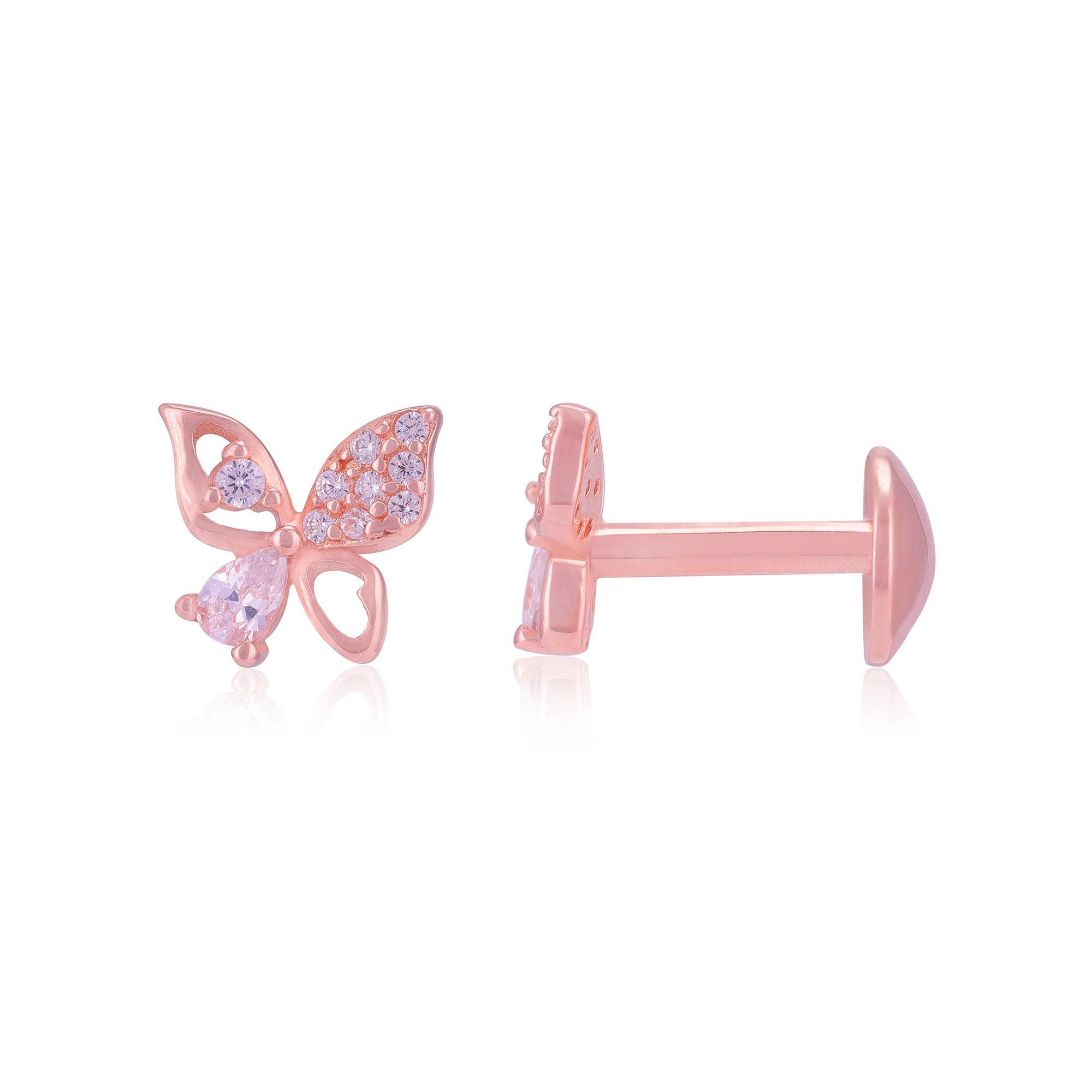 925 Sterling Silver Stone-Encrusted Butterfly Earrings For Women