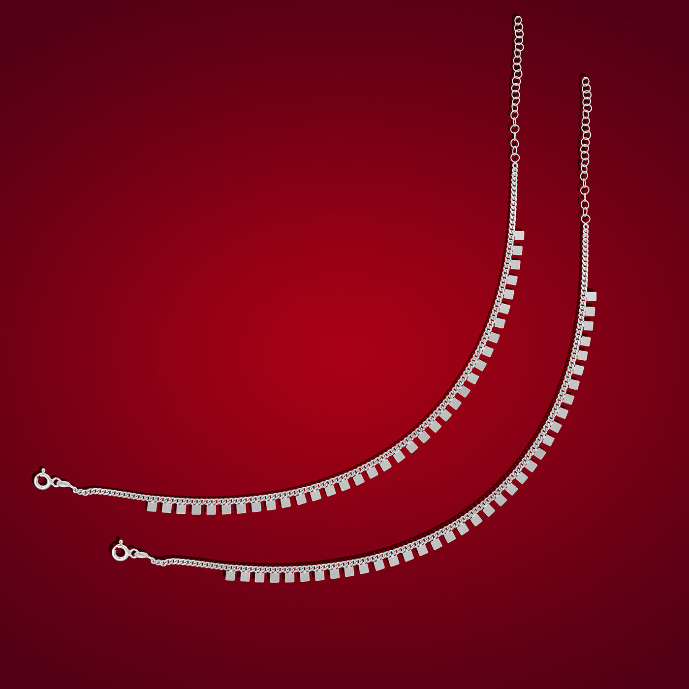 925 Sterling Silver Subtle Chain Square Drops Anklets For Women