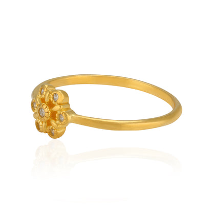 925 Sterling Silver Sunshine Flora Glossy Gold Plated Ring for Women