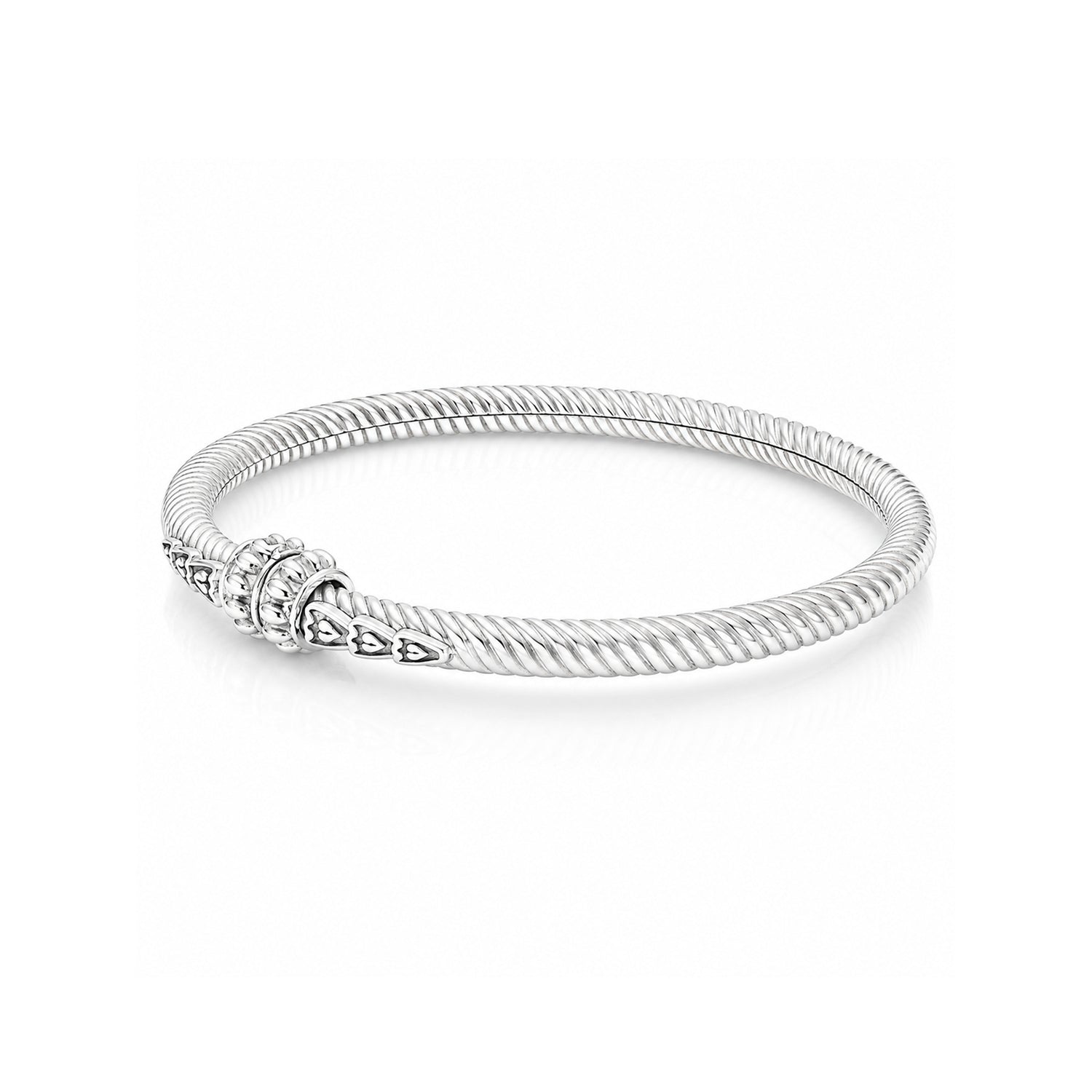 Sterling Silver Textured Cable Heart Bangle