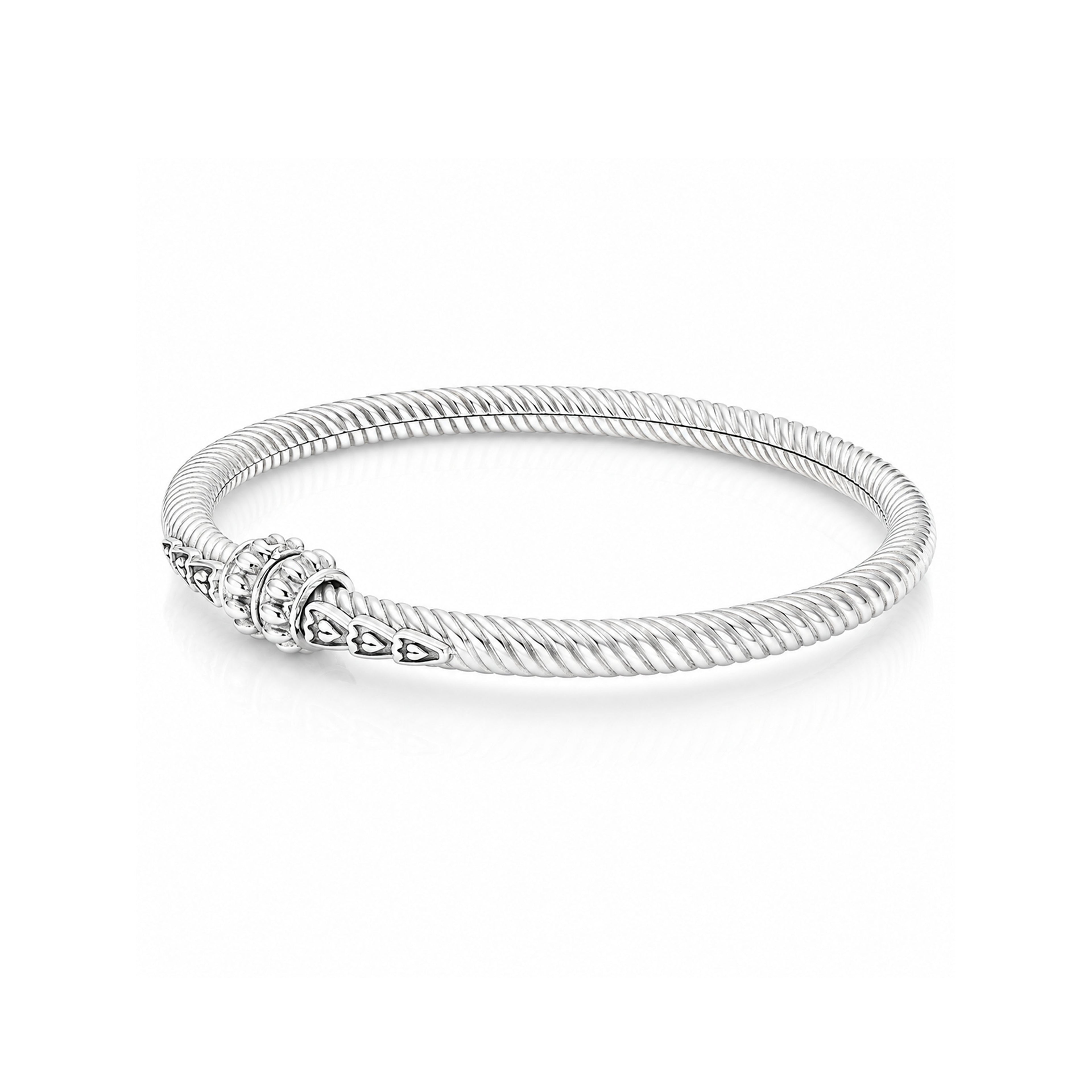 Sterling Silver Textured Cable Heart Bangle