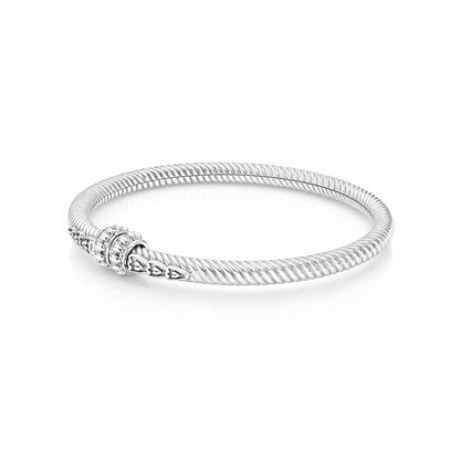 Sterling Silver Textured Cable Heart Bangle