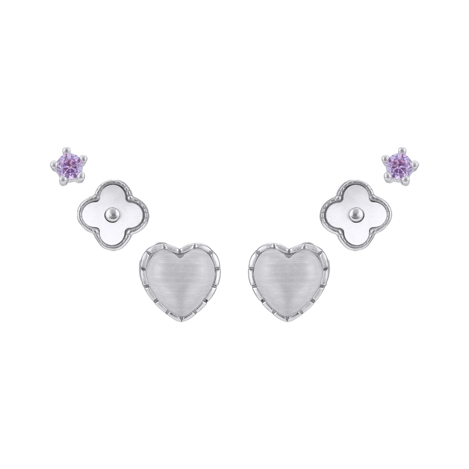 925 Sterling Silver  Tripelle LunaClover Earrings Set  For Women