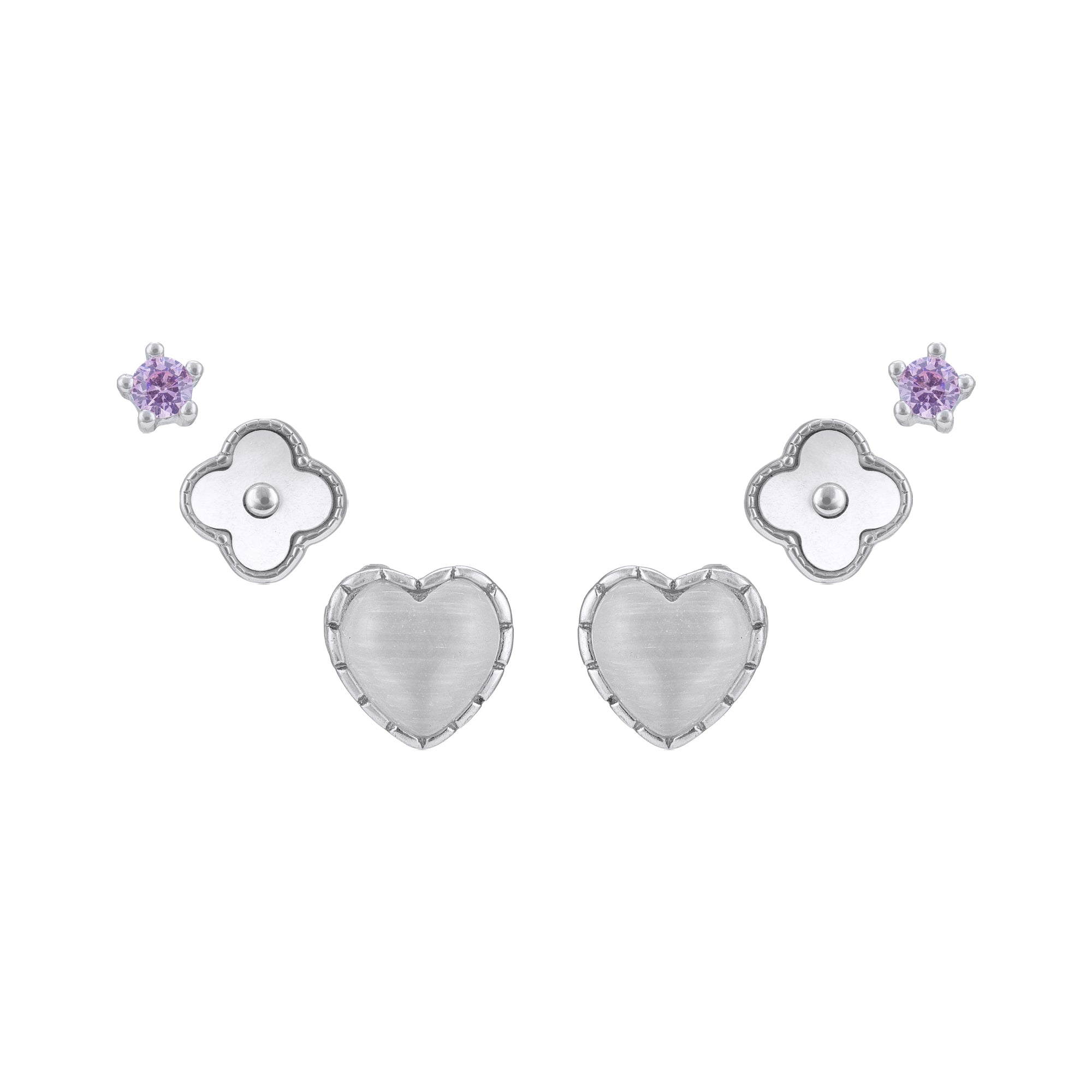 925 Sterling Silver  Tripelle LunaClover Earrings Set  For Women