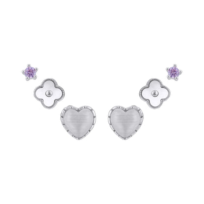 925 Sterling Silver  Tripelle LunaClover Earrings Set  For Women