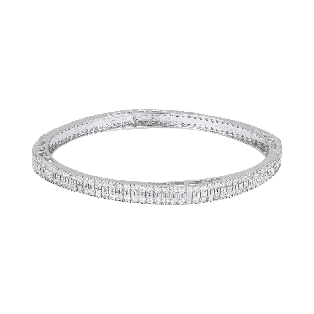 925 Sterling Silver Triple Row Eternity Vertical Baguette Round Stone Bangle for Women
