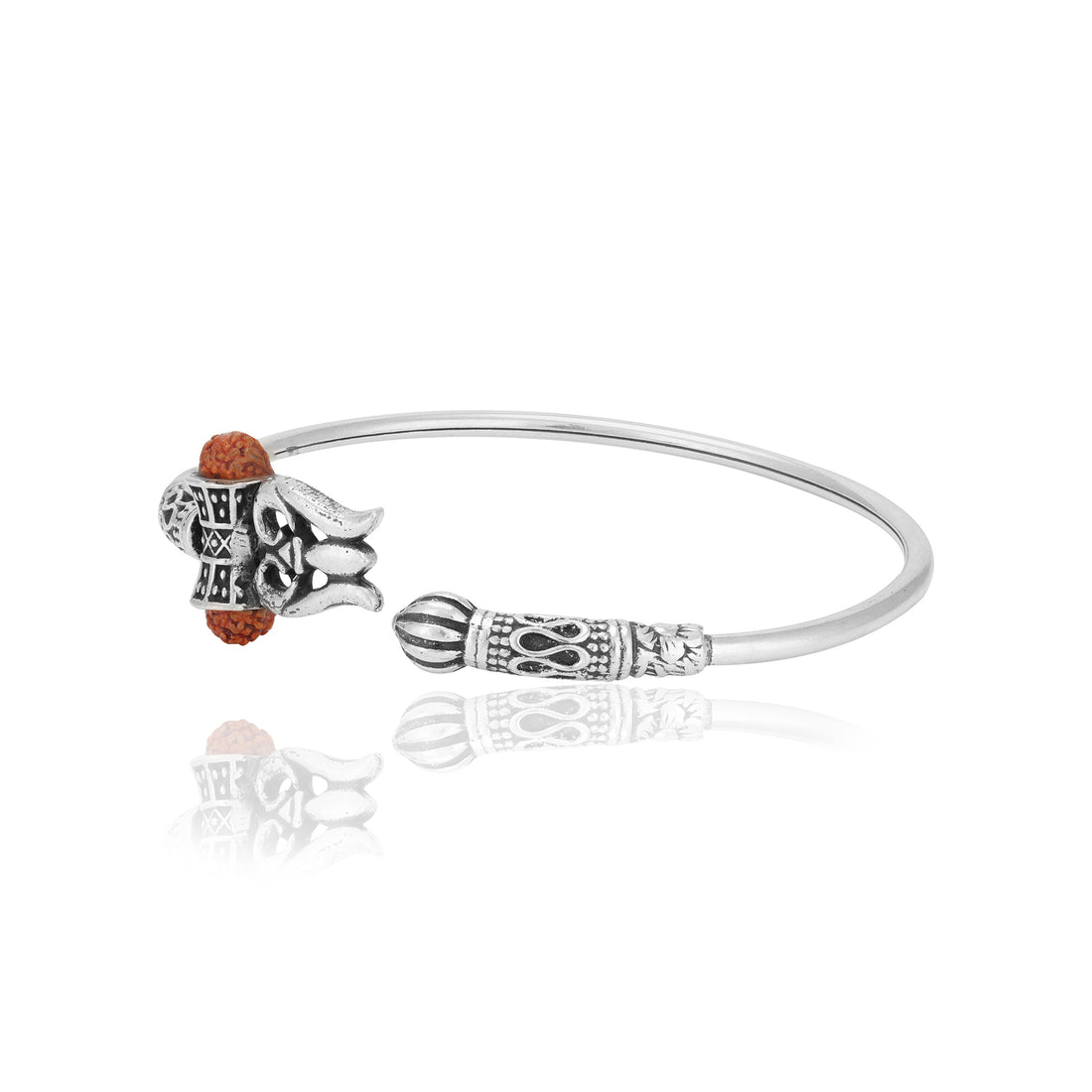 925 Sterling Silver Trishul Shivan Rudraksha Blessing Oxidised Bracelet For Men