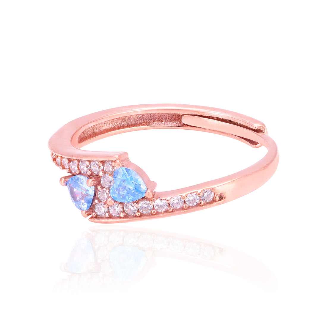 925 Sterling Silver Twin Blue Hearts Rose Gold Plated Ring for Women
