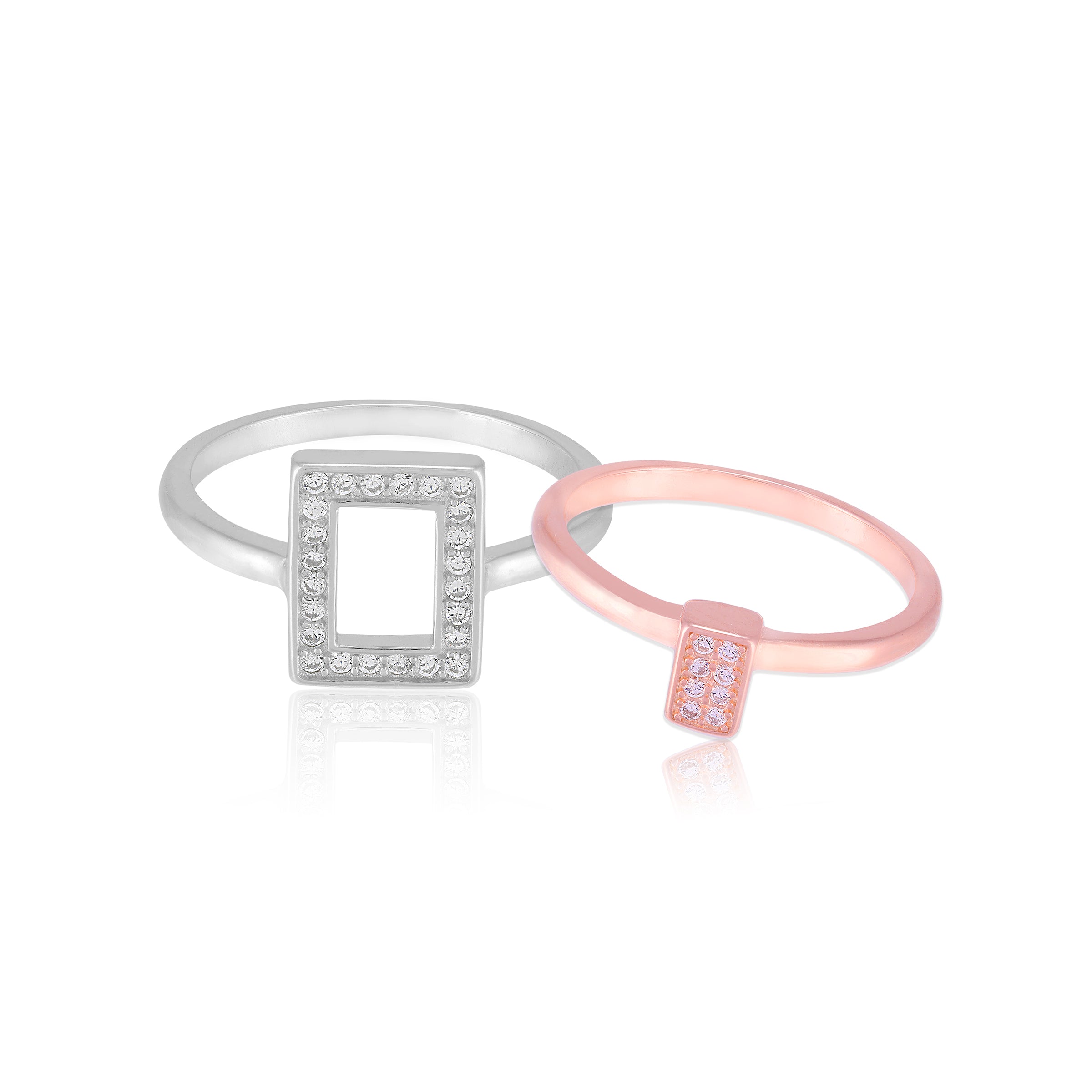925 Sterling Silver Twin Tone Regal Rectangle Statement Ring for Women