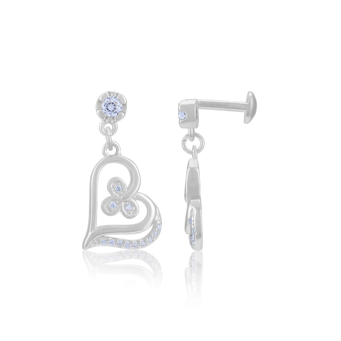 925 Sterling Silver Twinkle Heart Petal Drop Rhodium Plated Earrings for Women
